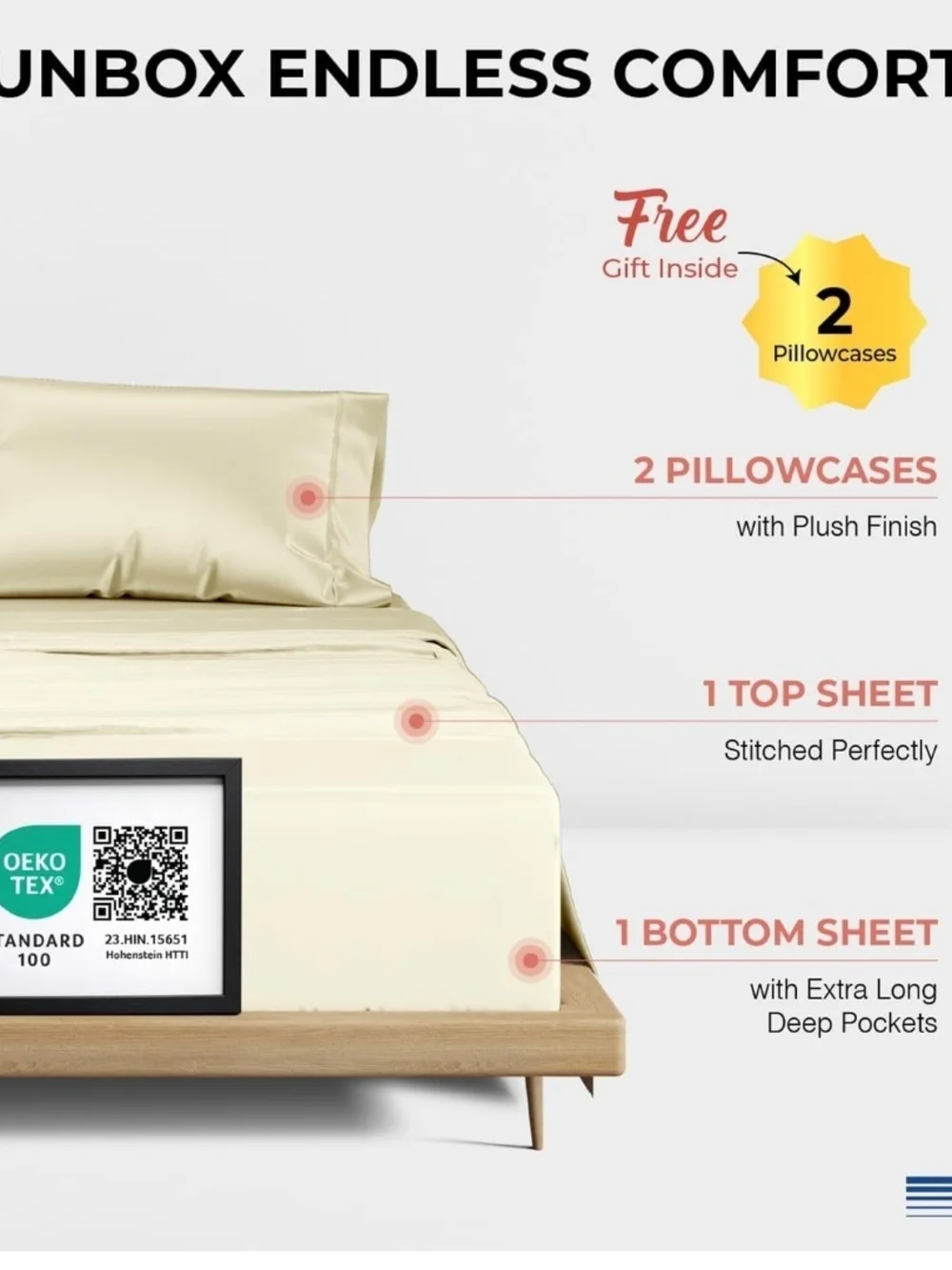 Thread Spread 100% Egyptian Cotton California King Sheet Set Ivory 1200 TC 4 Pc